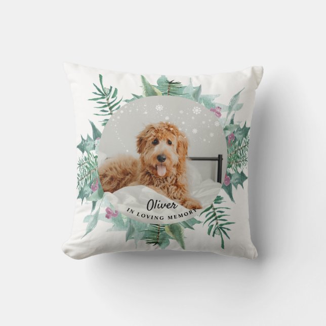 Coussin En Mémoire Chien Photo de Noël  (Recto)