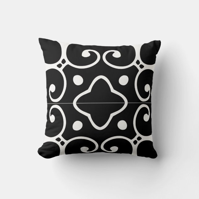 coussin en mosaïque espagnole noir et blanc (Recto)