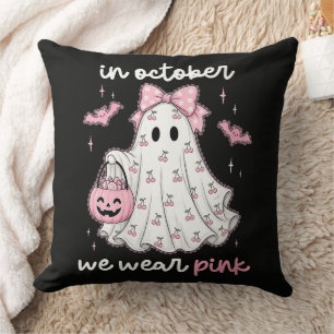 Coussin en Octobre Nous Portons Rose Fantôme Halloween