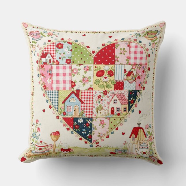 Coussin en patchwork de style campagnard en forme  (Recto)