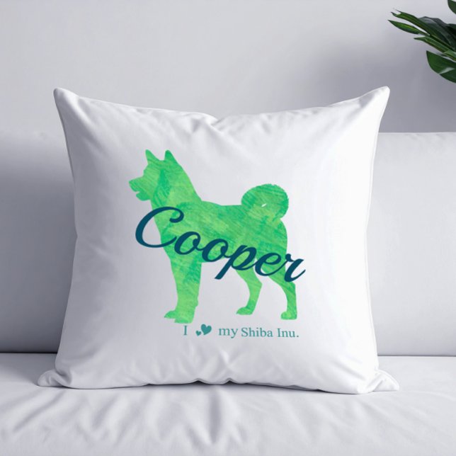 Coussin en silhouette Pastel Vert Shiba Inu (Créateur téléchargé)