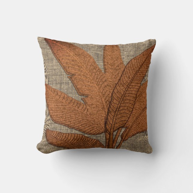 Coussin en toile Feuille de bananes texturées rust (Recto)