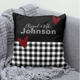 Coussin en vichy Buffalo Check Personnalisé Noir Rouge Bla