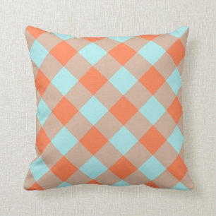 Coussin En vichy corail turquoise pâle