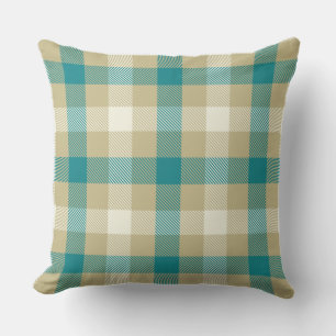 Coussin en vichy écossais bleu et beige
