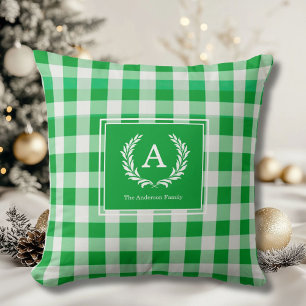Coussin En vichy monogramme vert