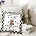 Coussin en vichy Noir   Blanc Ours Bébé Fille Statistiques<br><div class="desc">Arrière - plan en vichy noir et blanc avec illustration d'un bébé ours à l'avant. Texte personnalisé pour le nom,  la date de naissance,  le poids,  la longueur,  l'heure de naissance et la ville,  l'état.</div>