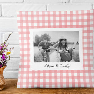 Coussin En vichy rose et blanc Plaid Photo personnalisée