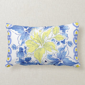 Coussin encadré floral bleu et jaune