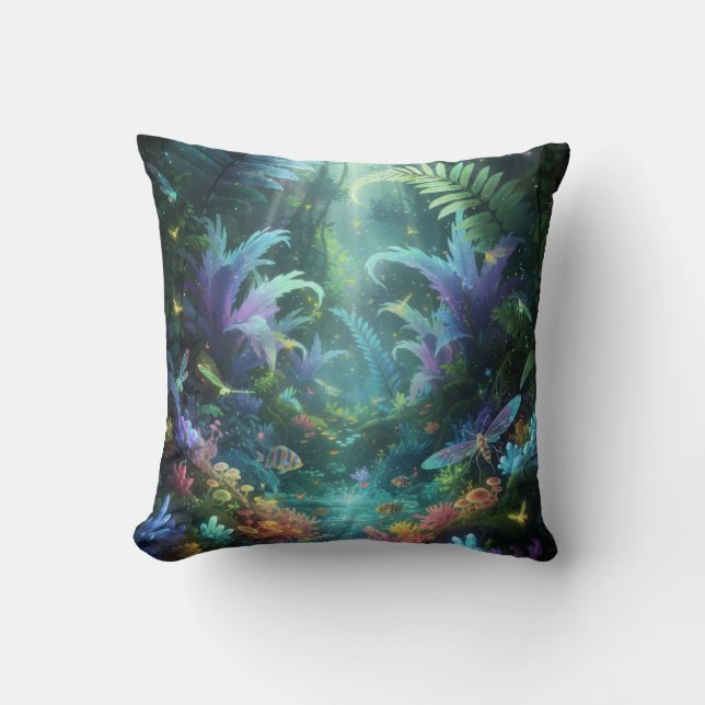 Coussin Enchanted Bioluminescent Forest Magical Jungle  (Recto)