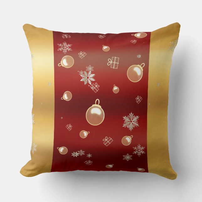 Coussin enchantement de Noël rouge et or (Recto)