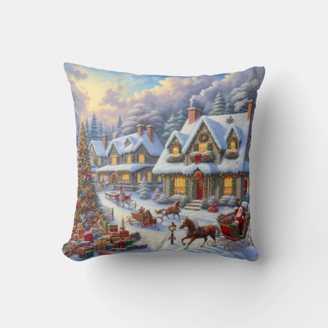 Coussin Enchanter la scène du village de Noël (Recto)