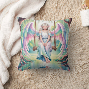 Coussin Enchanter une fille ange sur une aile