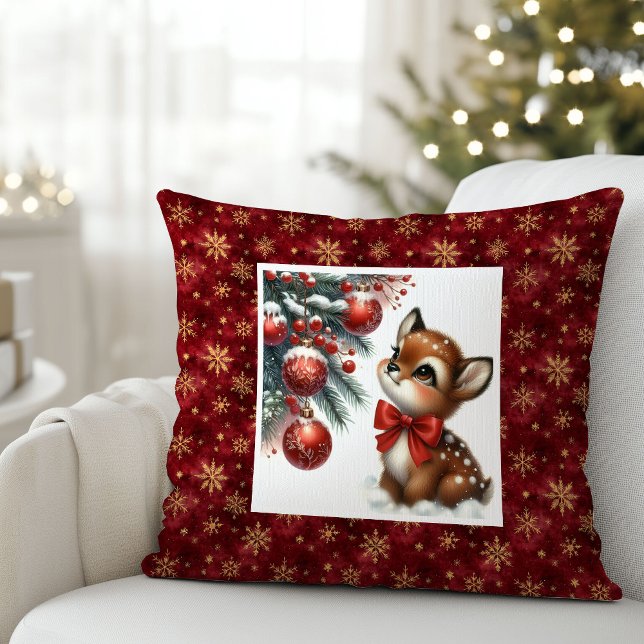 Coussin Enchanting baby fawn snowy forest Christmas pillow (Enchanting baby fawn snowy forest Christmas pillow (52))