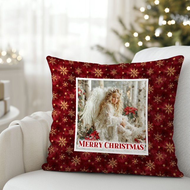 Coussin Enchanting Red and Gold Victorian Angel Christmas  (Enchanting Red and Gold Victorian Angel Christmas Pillow)