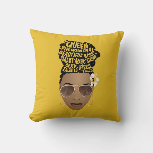 Coussin Encourageant les femmes noires, chignon naturel, j (Recto)