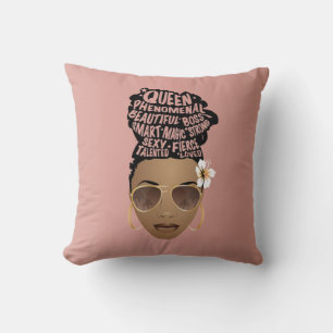 Coussin Encourageant les femmes noires, chignon naturel, r
