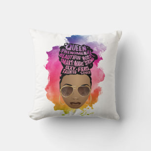 Coussin Encourager les femmes noires, cheveux naturels, aq