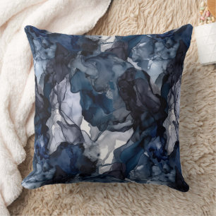 Coussin Encre d'alcool bleu, lavande et gris de la Marine 