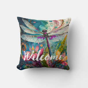 Coussin Encre et stylo Aquarelle Dragonfly Welcome