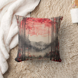 Coussin Encre lavée Sakura Lune de sang (1)
