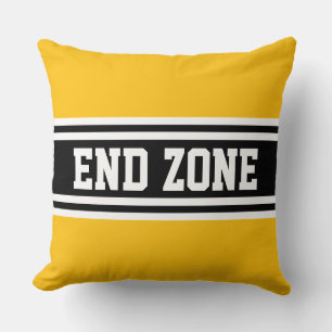 Coussin END ZONE Sport Jaune Noir Blanc Rayures de Course