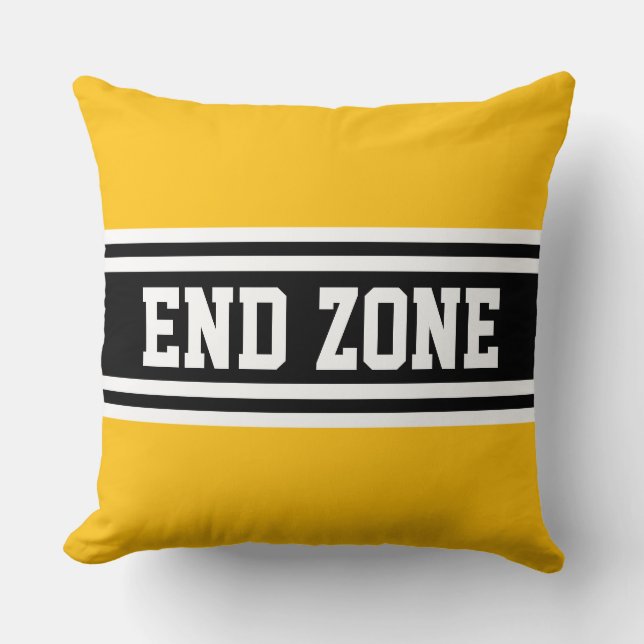 Coussin END ZONE Sport Jaune Noir Blanc Rayures de Course (Recto)