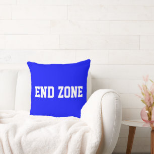 Coussin END ZONE Sporty Athlétique Texte 70s Sur Bleu Roya