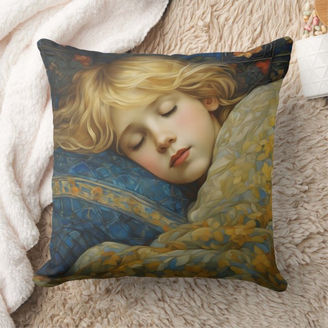 Coussin Enfant endormi rêveur dans une courtepointe floral (Couverture)