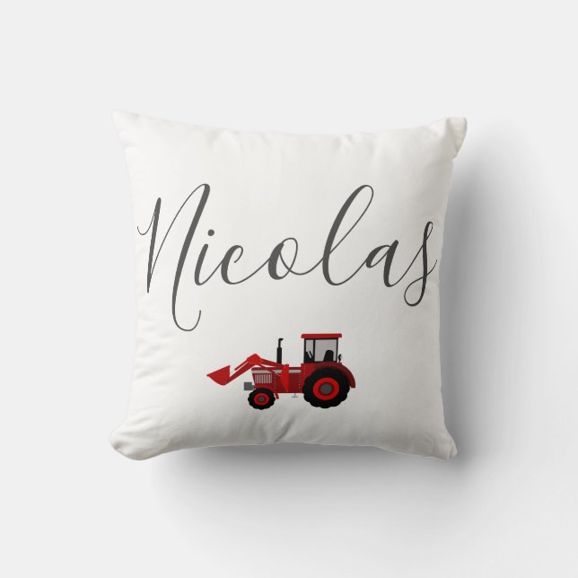 Coussin enfant Nom personnalisable du tracteur rouge (Recto)