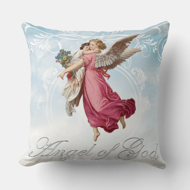 Coussin Enfant religieux vintage avec la prière d'ange (Recto)