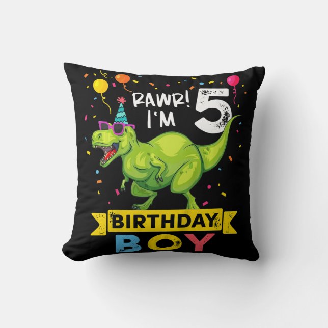 Coussin Enfants 5 ans 5e anniversaire garçon T Rex Dinosau (Recto)