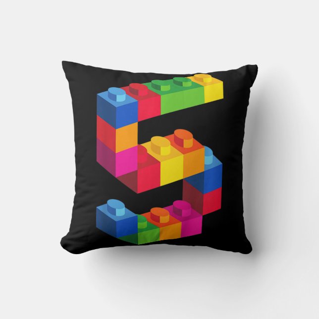 Coussin Enfants 5 ans Bâtiments Blocs Anniversaire Briques (Recto)