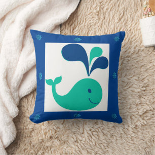 Coussin Enfants Baleine Caricature Bleu Blanc Vert Jeu Ore