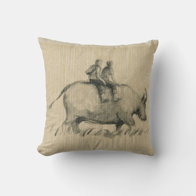 Coussin Enfants de buffles d'eau chinois Ox Année 2021 SqP (Recto)