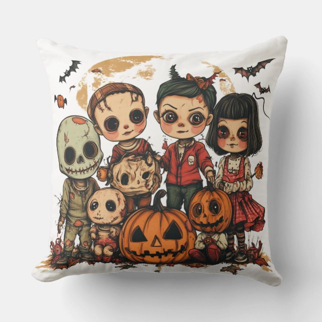 Coussin Enfants déguisés Halloween 🎃 look rétro vintage (Recto)