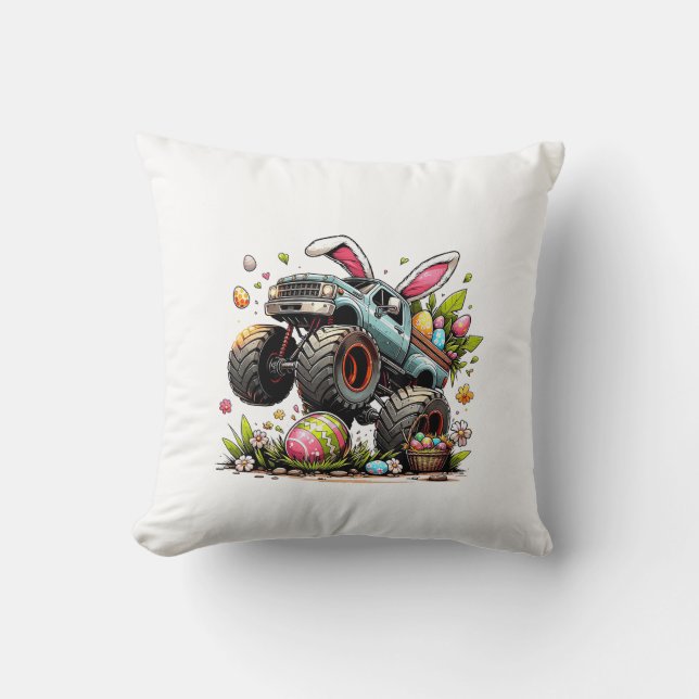 Coussin Enfants Garçons Joyeux Jour de Pâques Lapin Monste (Recto)