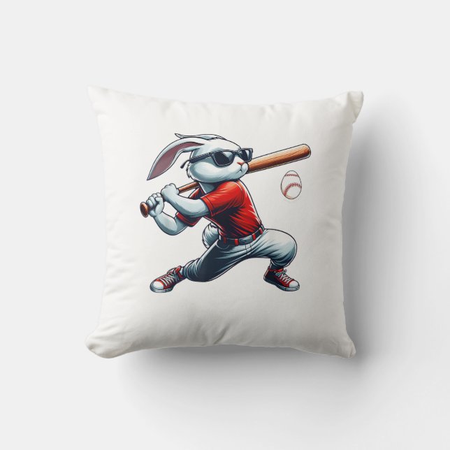 Coussin Enfants Garçons Lapin de Pâques Heureux Jouant au  (Recto)