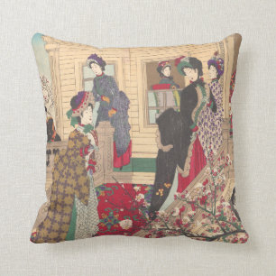 Coussin Enfants jouant dans la neige sous des pruniers