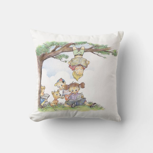 Coussin Enfants lisant sous un arbre (Recto)