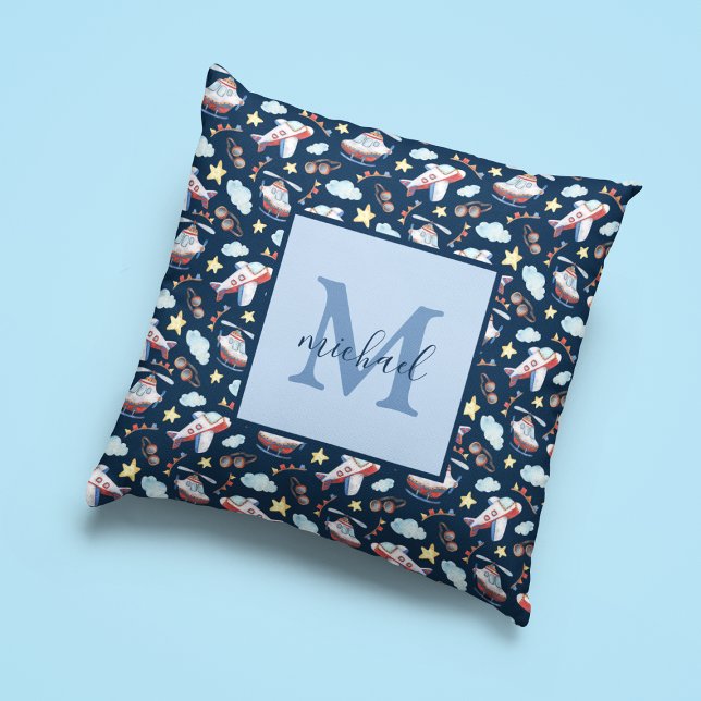 Coussin Enfants Monogramme Aviation  (Créateur téléchargé)