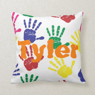Coussin Enfants multicolores de handprint personnalisés