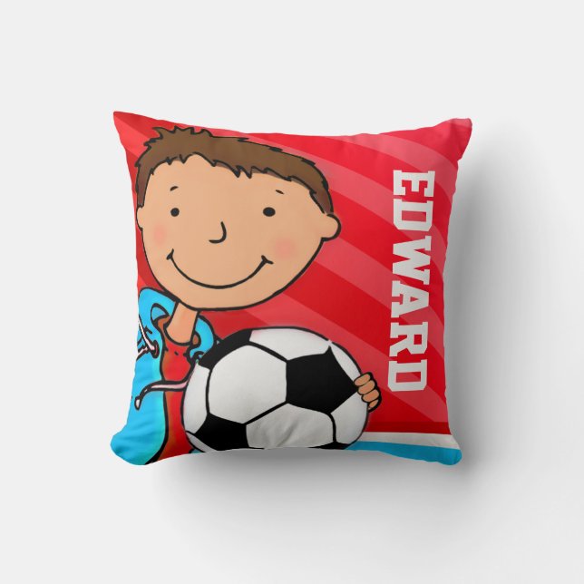 Coussin Enfants nom garçons football soccer rouge bleu cou (Recto)