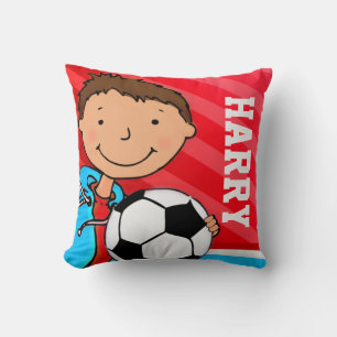 Coussin Enfants nom garçons football soccer rouge bleu cou
