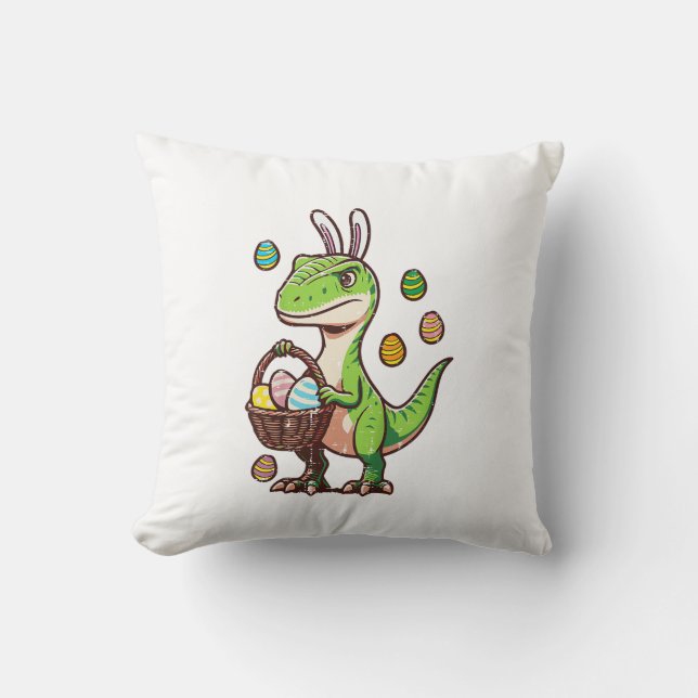 Coussin Enfants Pâques Dinosaure Trex Oeuf Chasse Garçons  (Recto)