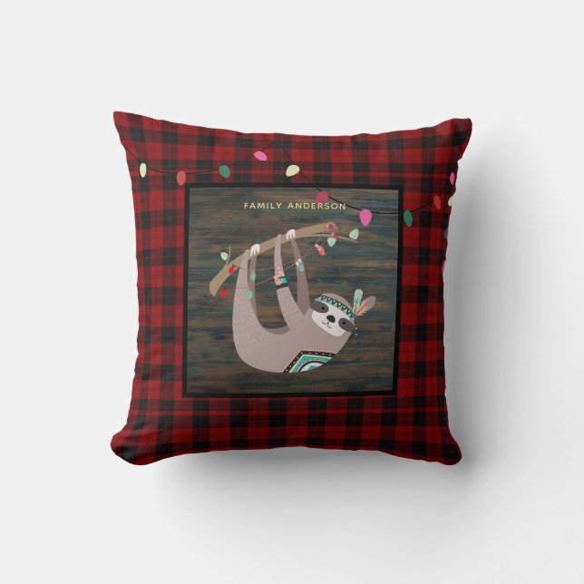 Coussin Enfants personnalisées Xmas SLOTH Buffalo Plaid (Recto)