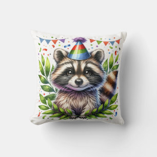 Coussin Enfants ratons laveurs d'anniversaire, fête d'anni