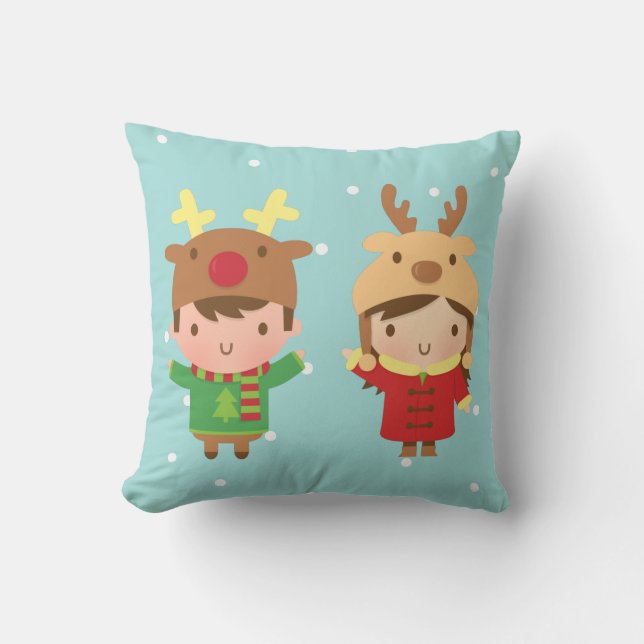 Coussin Enfants rennes mignons Décorations de Noël (Recto)