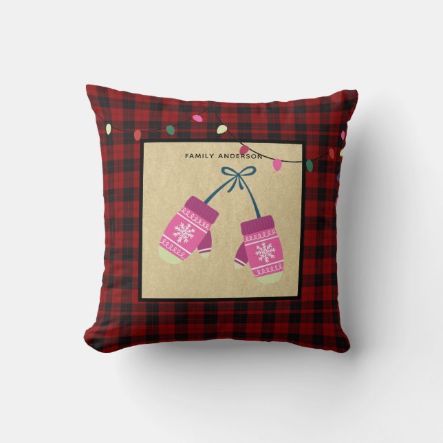Coussin Enfants Xmas Personnalisé MITTENS Buffalo Plaid (Recto)
