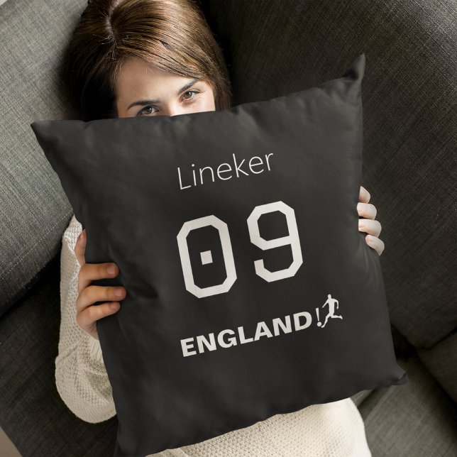 Coussin England Soccer Black White Custom Name Number (Créateur téléchargé)